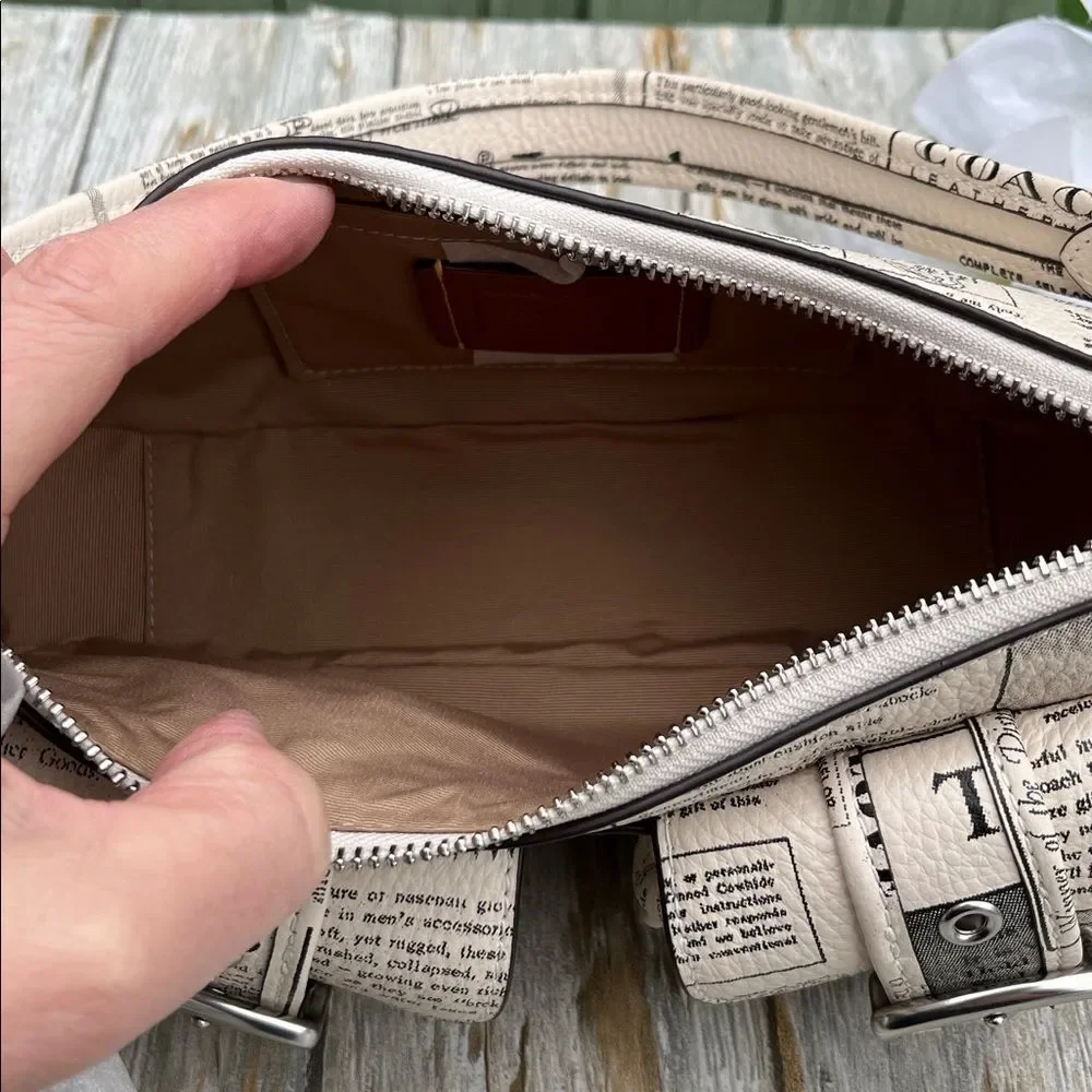Coach Ashton Pebbled Leather Shoulder Bag With Newspaper Print Purse